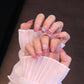 Medium Rounded Baby Pink Press On Nails with Ruched Charm and Pearls