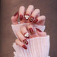 Medium Rounded Red Press On Nails with Flower and Pearl Charms