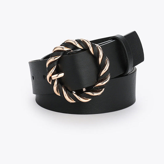 Faux Leather Belt with Twisted Wreath Buckle