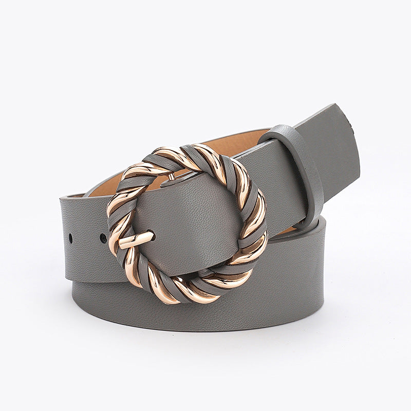 Faux Leather Belt with Twisted Wreath Buckle