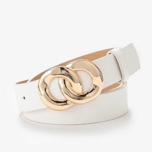 Faux Leather Belt with Stylish Round Gold Buckle