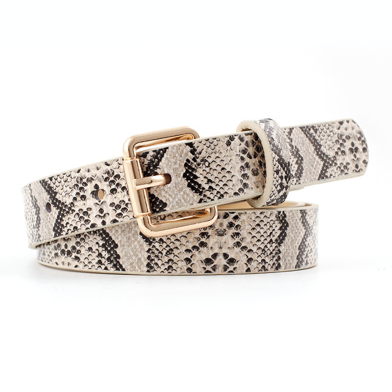Faux Leather Croc Print Belt with Gold Square Buckle