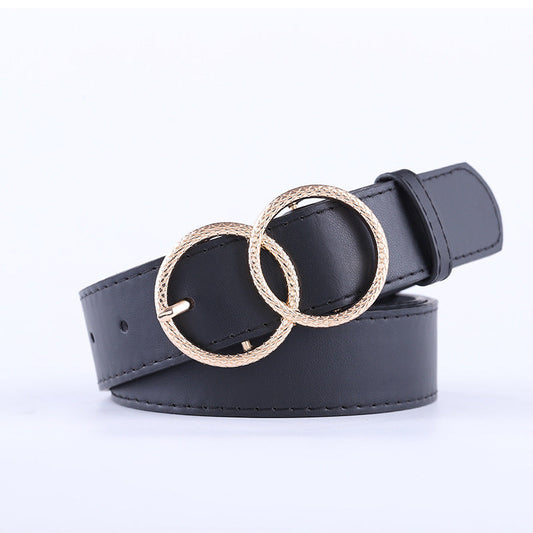 Faux Leather Belt with Round Unique Buckles