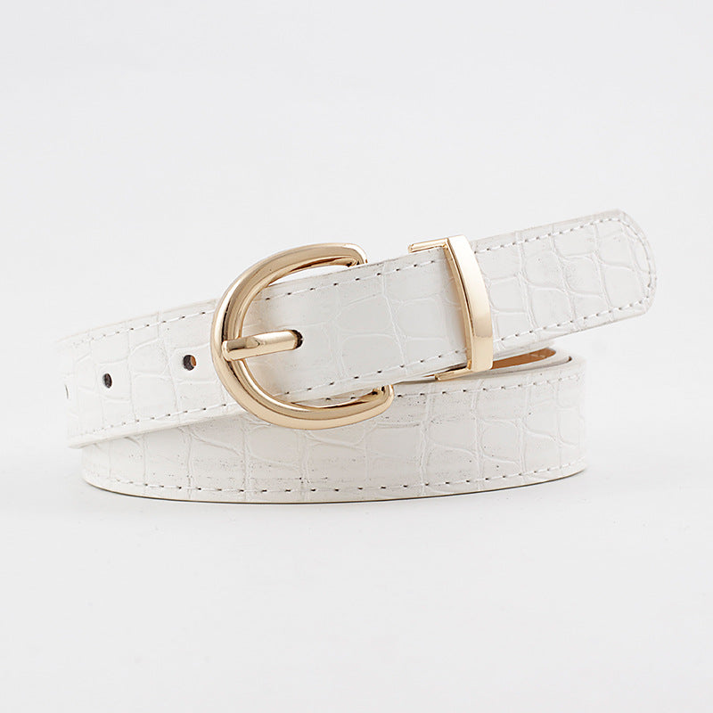 Classic Faux Leather Croc Belt with Gold Horseshoe Buckle