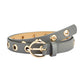 Thin Faux Leather Belt with Round Gold Buckle and Gold Hoops