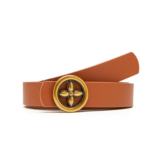 Faux Leather Belt with Round Gold Star Buckle