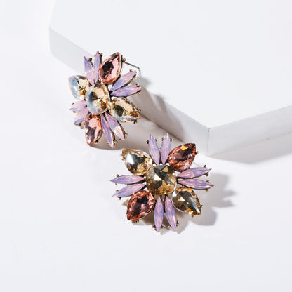 Elegant Round Flower Crystal Earring