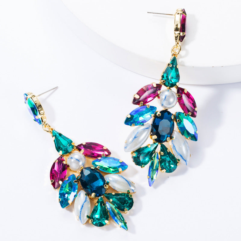 Large Crystal Feathers Drop Earrings