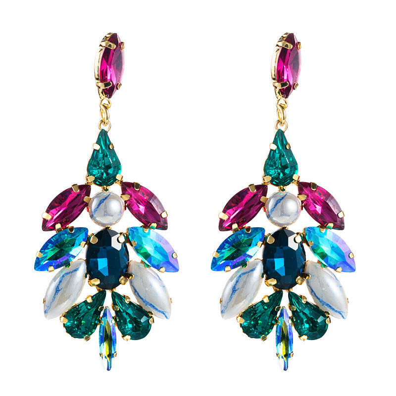 Large Crystal Feathers Drop Earrings