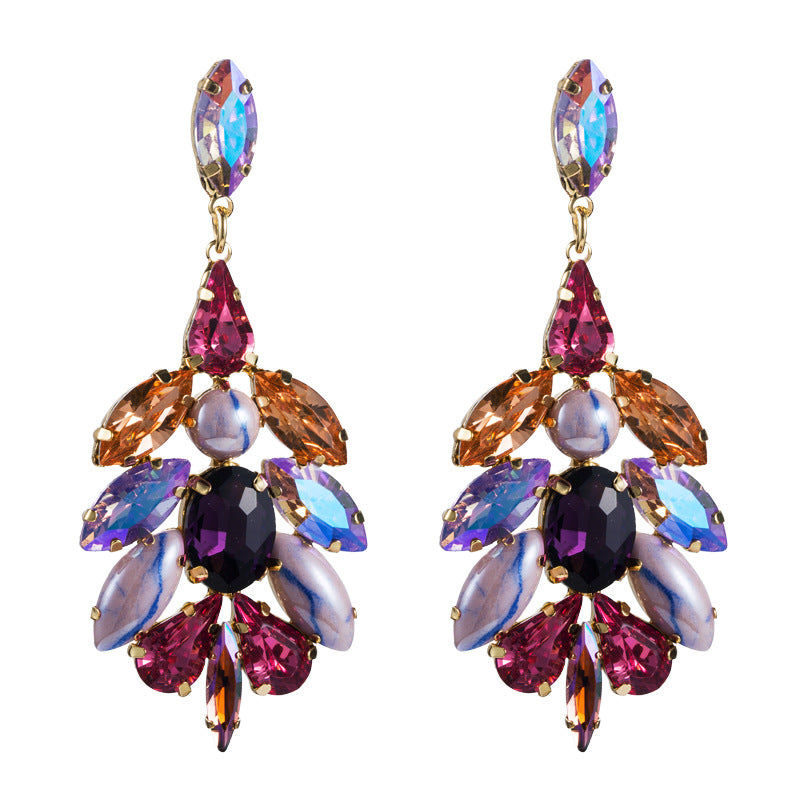 Large Crystal Feathers Drop Earrings