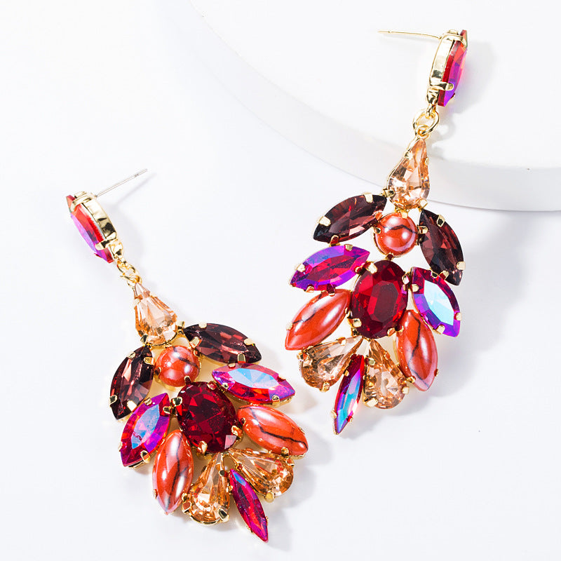 Large Crystal Feathers Drop Earrings