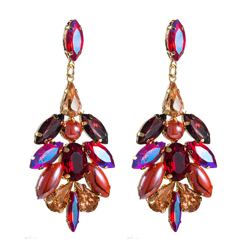 Large Crystal Feathers Drop Earrings