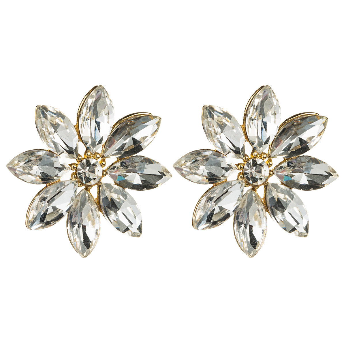 Flower Shaped Crystals Earring Stud