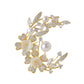 Floral Half Moon Brooch with Crystals and Pearls