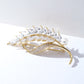 Delicate Wheat Leaf Brooch with Crystals and Pearl