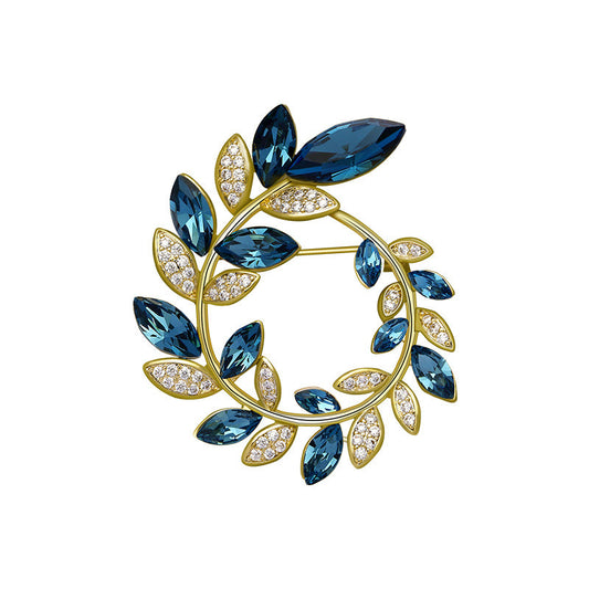 Sapphire Blue Leaf Garland Brooch