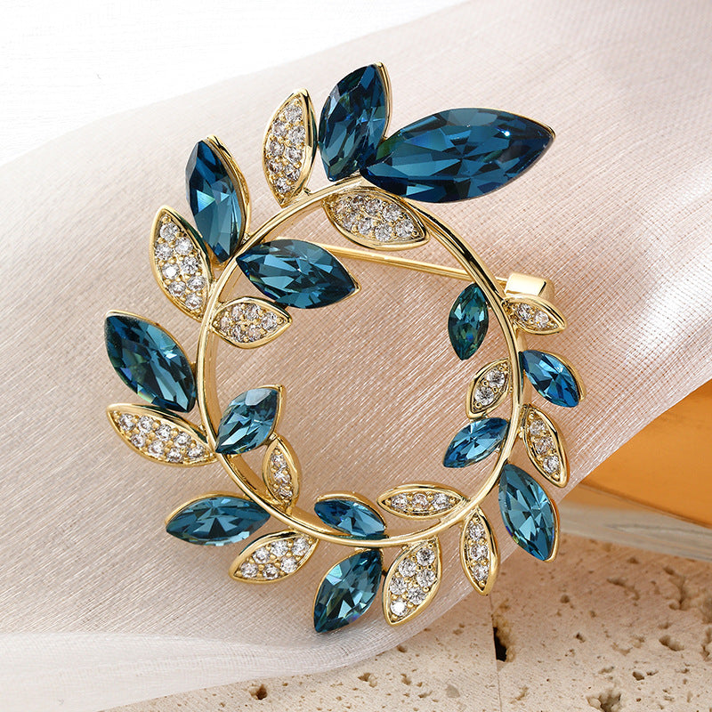 Sapphire Blue Leaf Garland Brooch