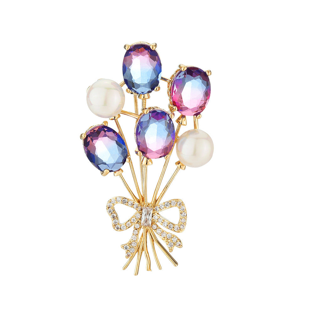 Crystal and Pearl Balloons Brooch with Bow