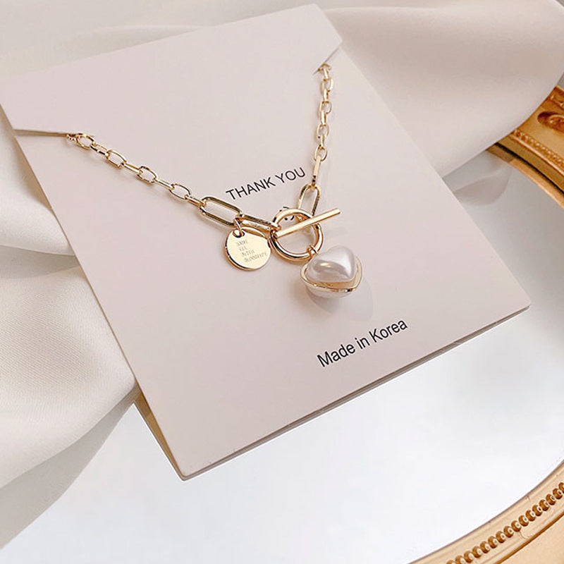 Pearl Heart Thick Chain Necklace