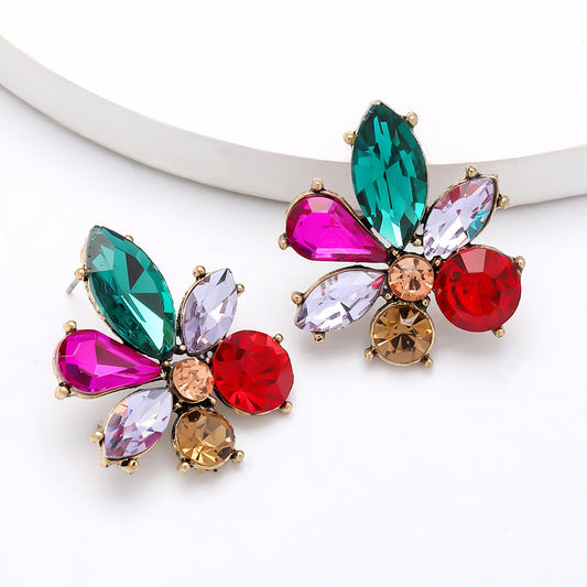 Elegant Spade Shaped Crystal Earring Studs