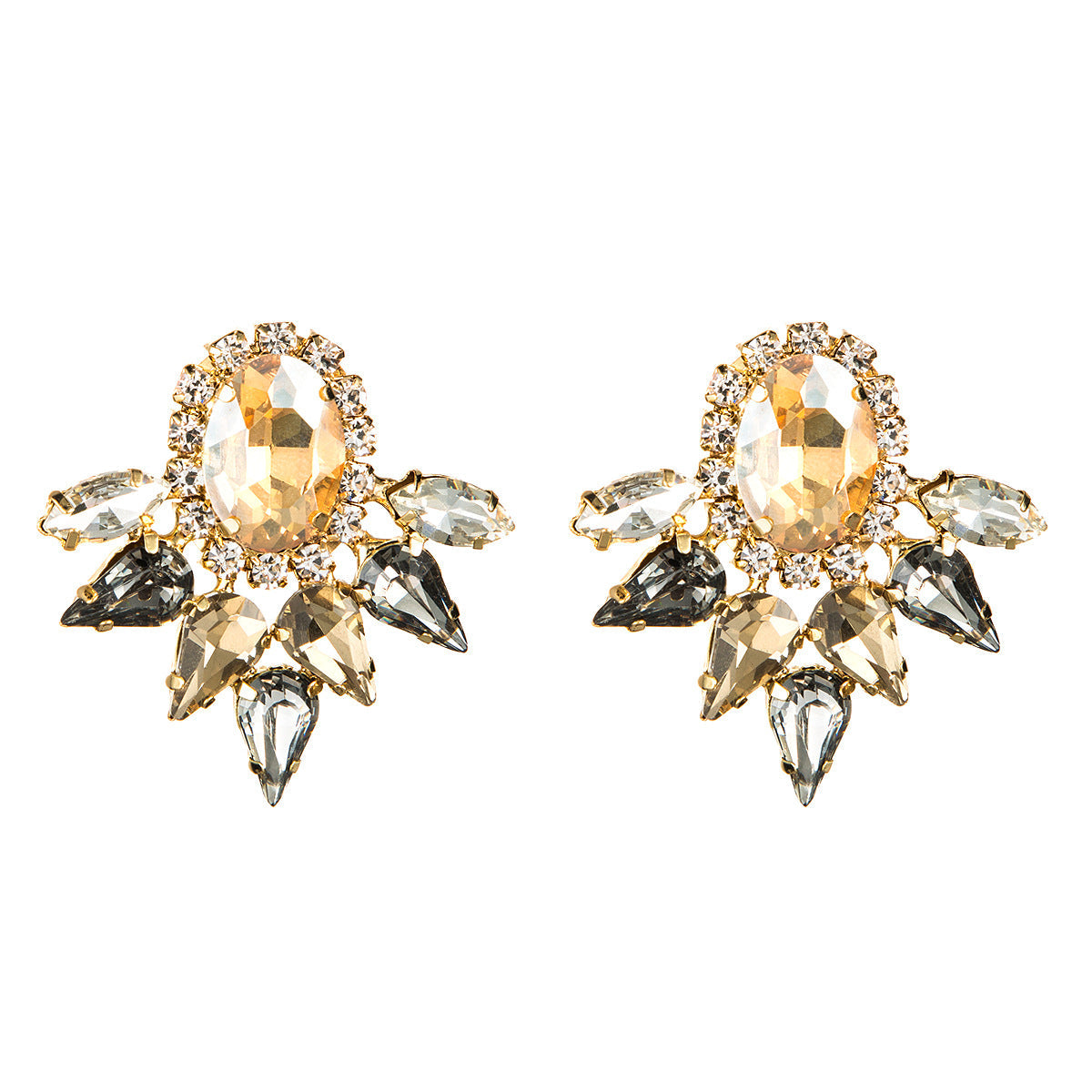 Elegant Half Round Flower Crystal Earring Studs