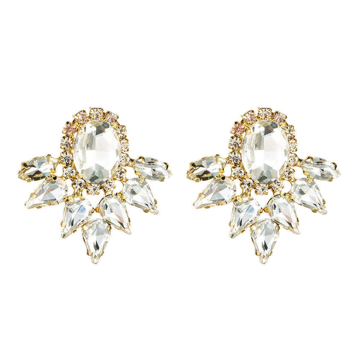 Elegant Half Round Flower Crystal Earring Studs