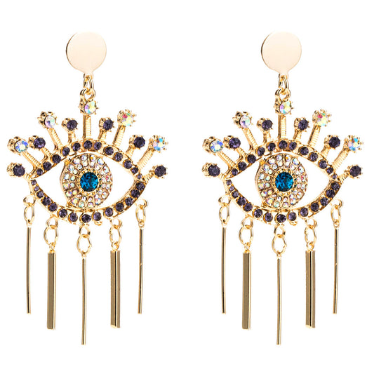 Eye Shaped Dangle Earrings with Crystals