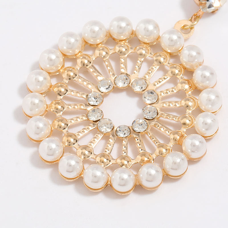 Round Circle Embellished with Crystals and Pearls Fancy Dangle Earrings