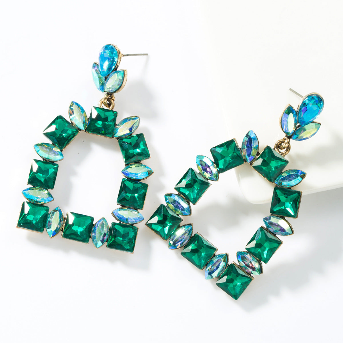 Elegant Squoval Shaped Geometric Crystals Earrings