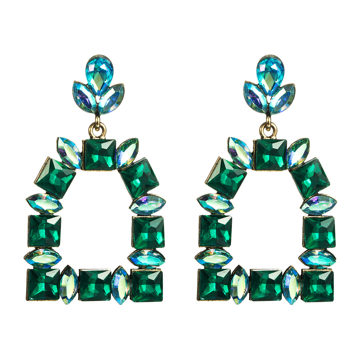 Elegant Squoval Shaped Geometric Crystals Earrings