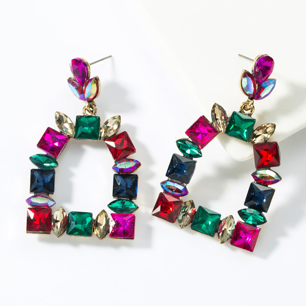 Elegant Squoval Shaped Geometric Crystals Earrings