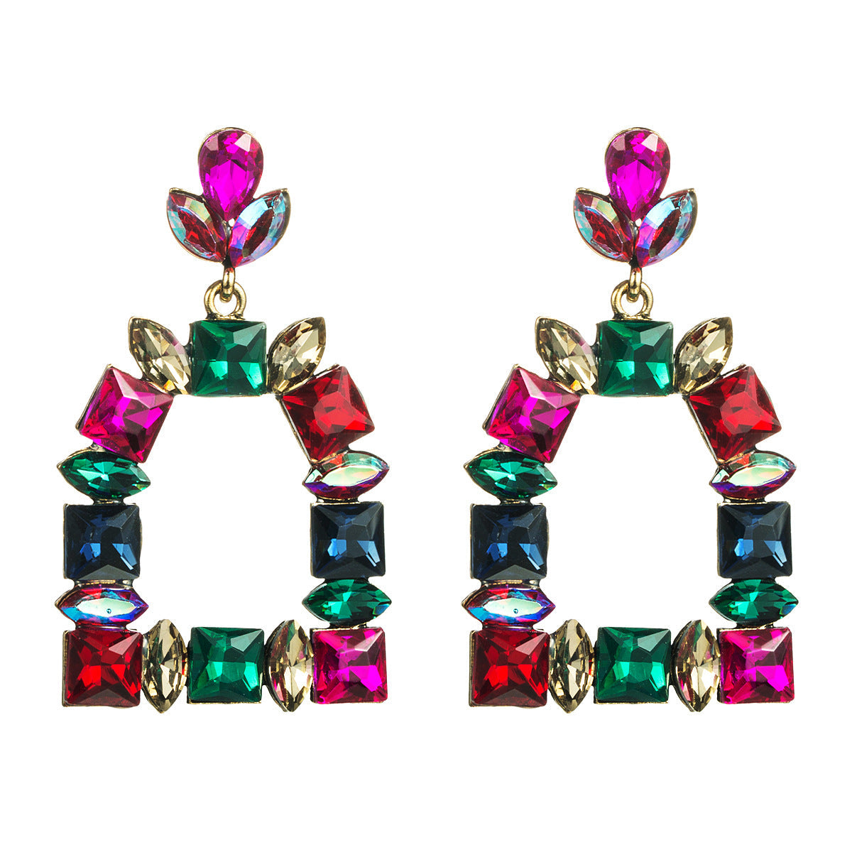 Elegant Squoval Shaped Geometric Crystals Earrings