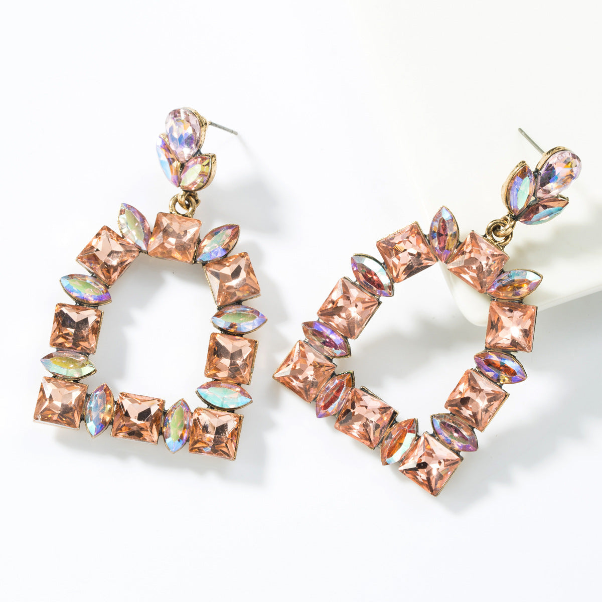 Elegant Squoval Shaped Geometric Crystals Earrings