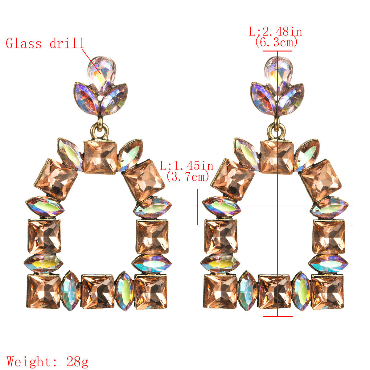 Elegant Squoval Shaped Geometric Crystals Earrings