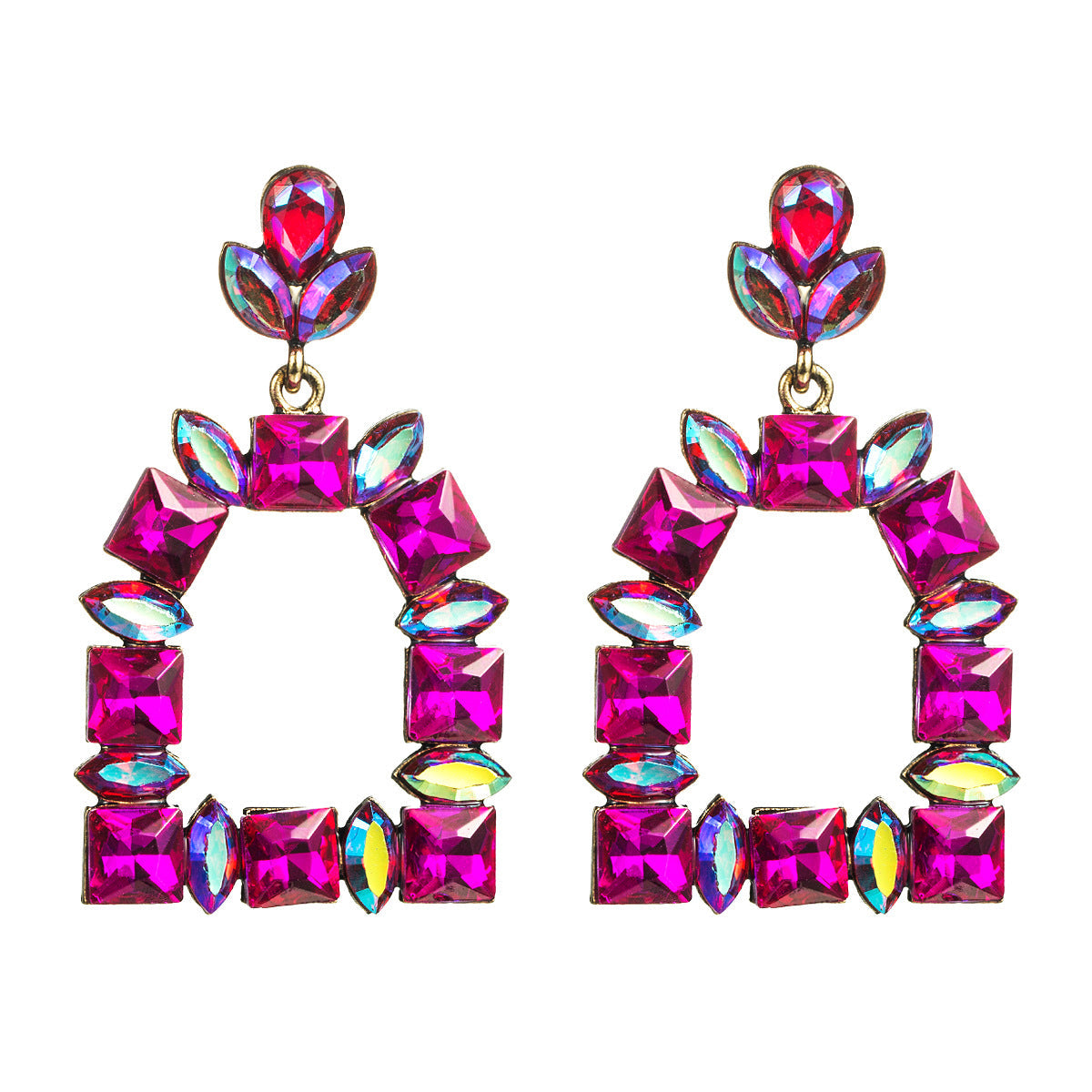 Elegant Squoval Shaped Geometric Crystals Earrings