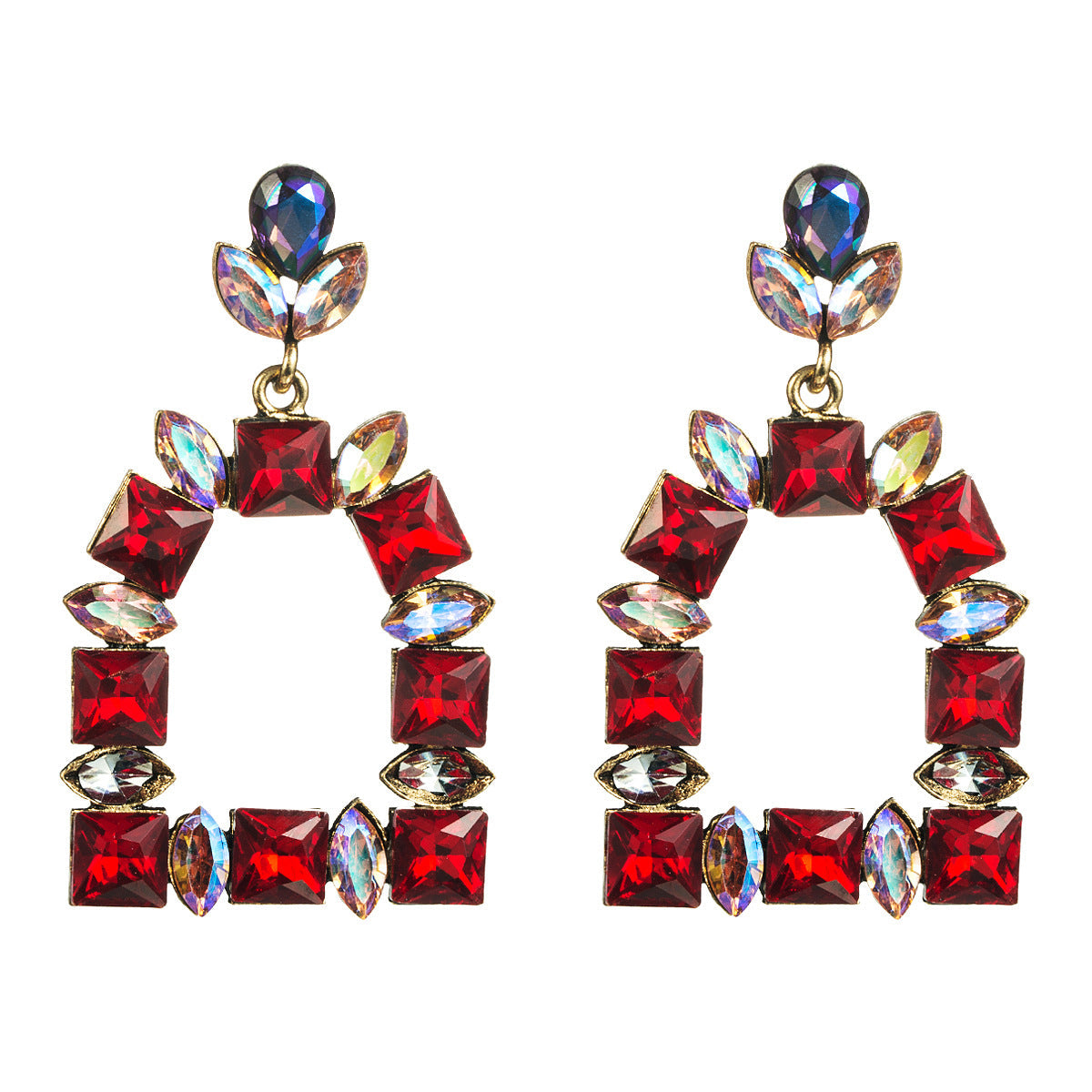 Elegant Squoval Shaped Geometric Crystals Earrings