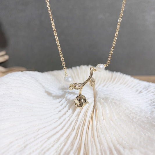 Gold Rose with Pearl Necklace