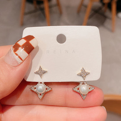 Double Star Pearl Earring Studs