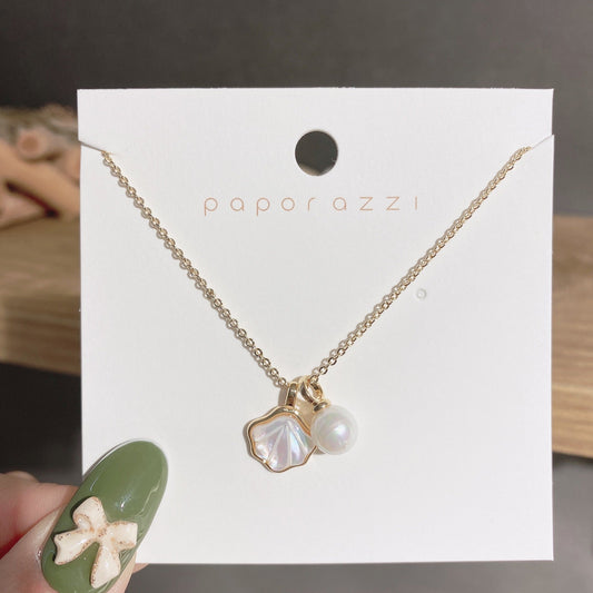 Iridescent Shell and Pearl Necklace