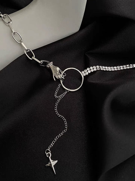 Silver Chain Loop Necklace with Hand