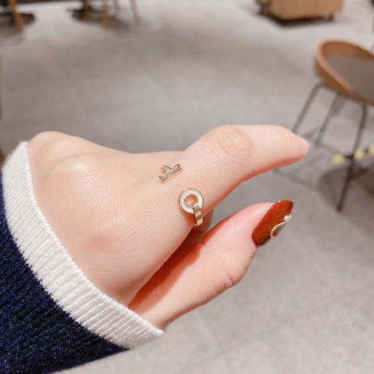 Abstract T and O Shaped Gold Ring