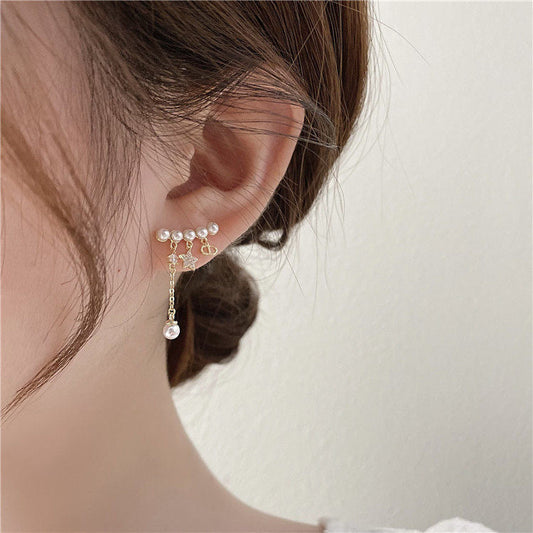 Pearl Aligned Ear Crawler with Dangle Charms