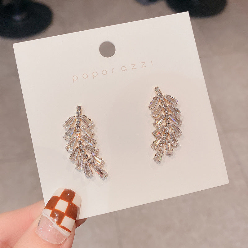 Feather Shaped Crystal Earrings