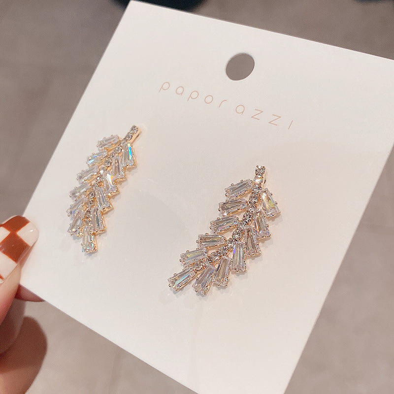 Feather Shaped Crystal Earrings