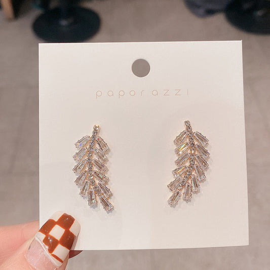 Feather Shaped Crystal Earrings