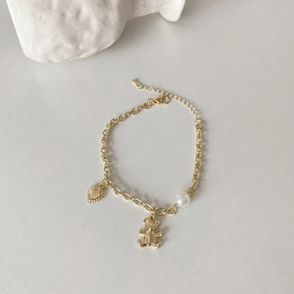 Gold Chain Bracelet with Teddy Bear Charm