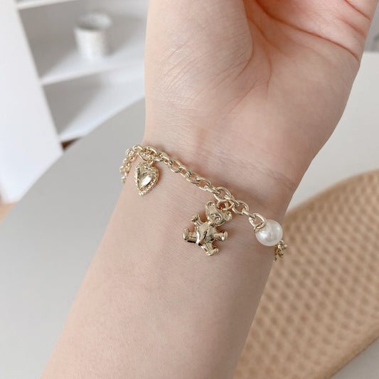 Gold Chain Bracelet with Teddy Bear Charm