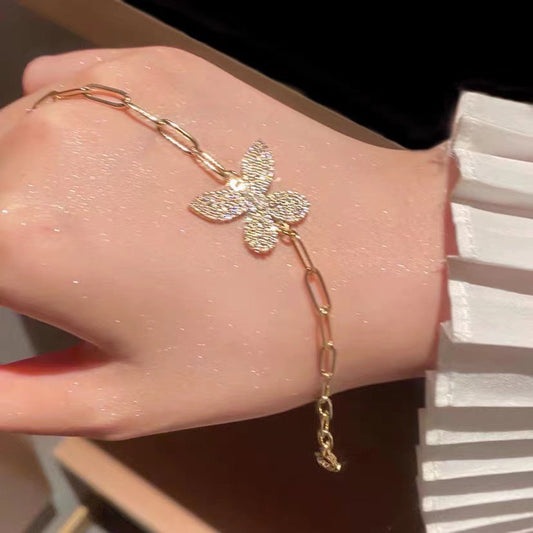 Gold Chain with Crystal Butterfly Bracelet