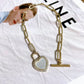 Thick Gold Chain Bracelet with Heart Charm and Clasp