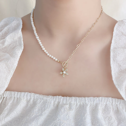 Asymmetrical Chain & Pearl Necklace